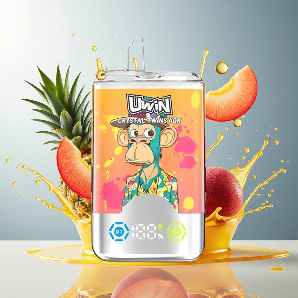 UWIN Crystal Twins 40000 Puffs 32ml 850mAh Type-C Norge Engros Fersken Mango Ananas Red Bull