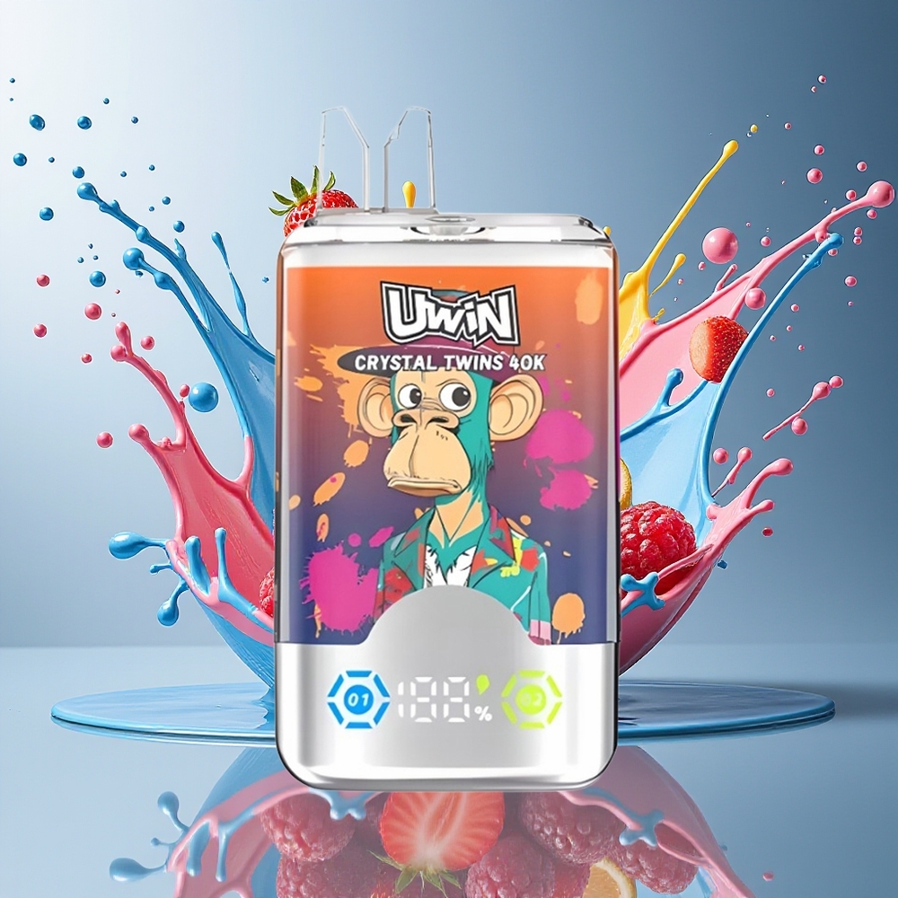 UWIN Crystal Twins 40000 Puffs Norge Engros Jordbær Bringebær Kirsebær Mr Blå 32ml 850mAh Type-C