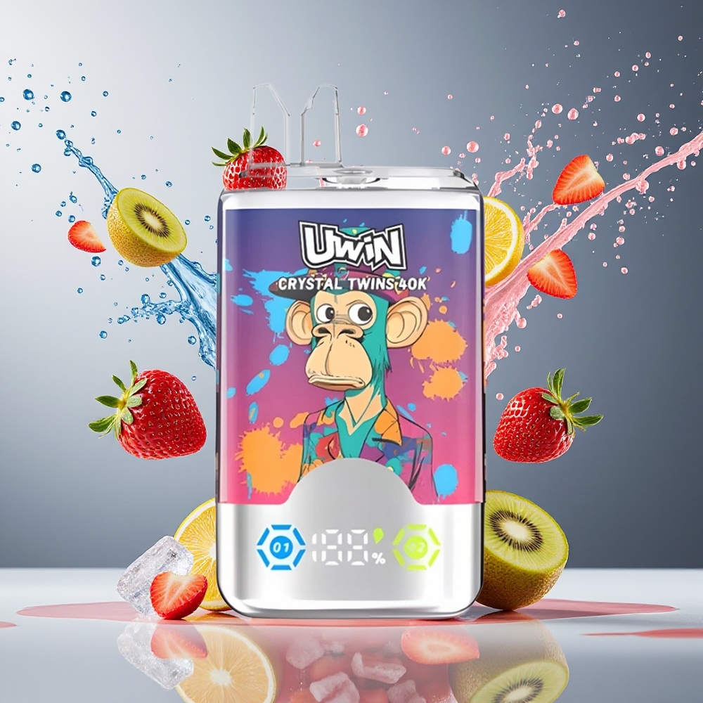 UWIN Crystal Twins 40000 Puffs Norge Engros Jordbær Kiwi Drue Is 32ml Type-C 850mAh