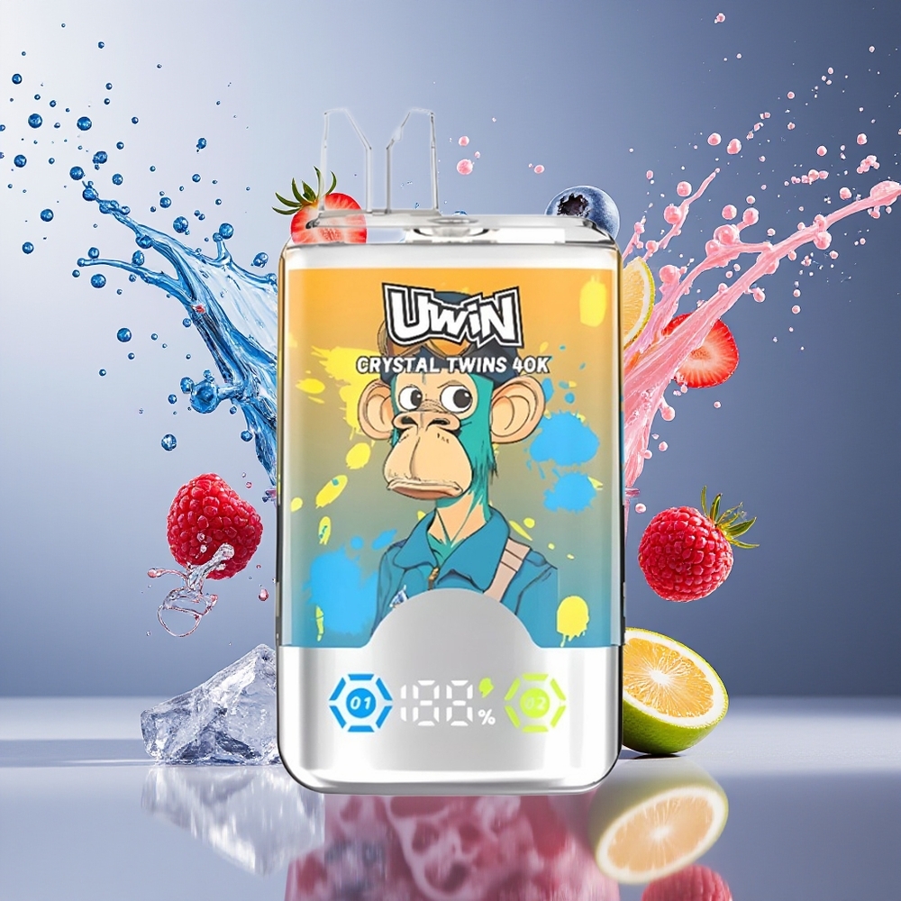 UWIN Crystal Twins 40000 Puffs Norge Engros Oppladbar 850mAh Blåbær Bringebær Kirsebær Is Type-C 32ml