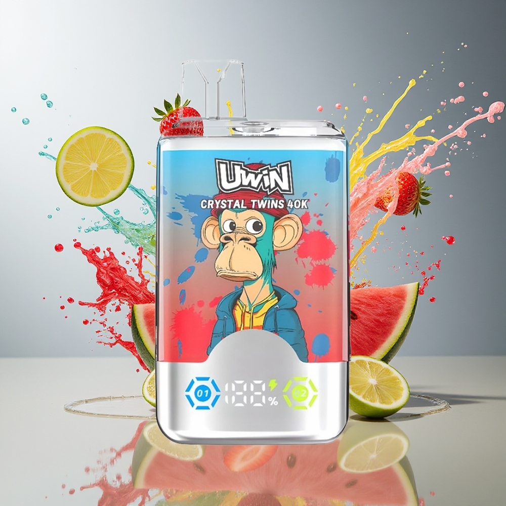 UWIN Crystal Twins 40000 Puffs Norge Engros Oppladbar 850mAh Type-C Jordbær Vannmelon Sitron Lime