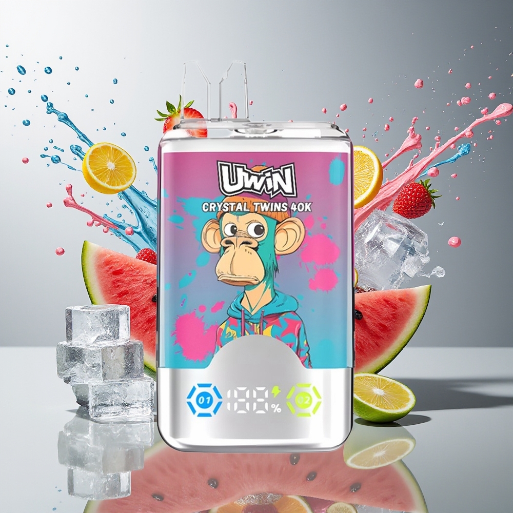 UWIN Crystal Twins 40000 Puffs Norge Engros Oppladbar Type-C 32ml Vannmelon Is Blandede Bær