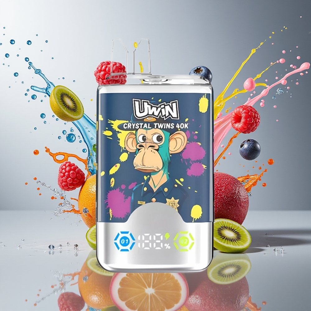 UWIN Crystal Twins 40000 Puffs Norge Engros To Smaker 32ml Type-C Oppladbar Kiwi Pasjonsfrukt Guava Blåbær Bringebær