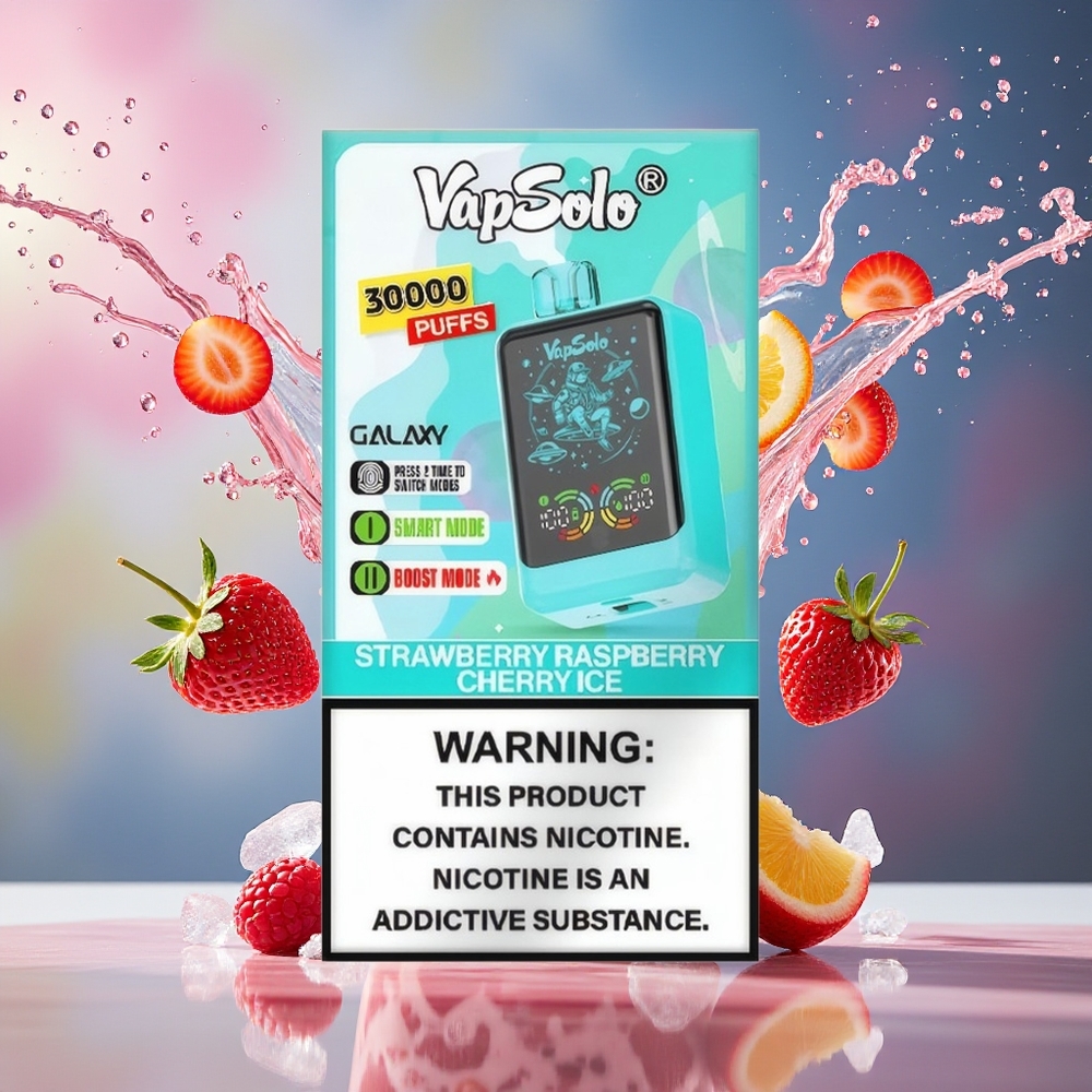 VapSolo GALAXY 30000 Puffs 40ml 850Mah Type-C Norge Engros Jordbær Bringebær Kirsebær Is