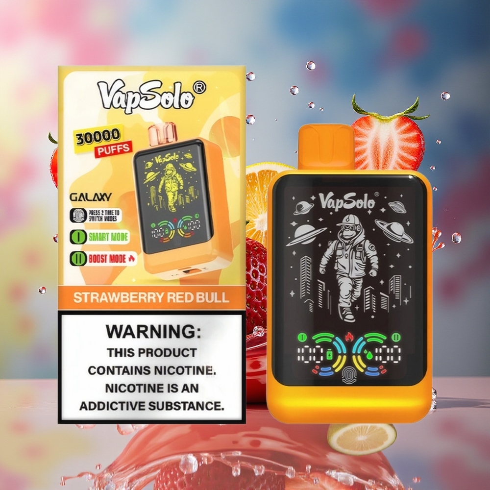 VapSolo GALAXY 30000 Puffs 40ml 850mAh Type-C Norge Engros Jordbær Red Bull