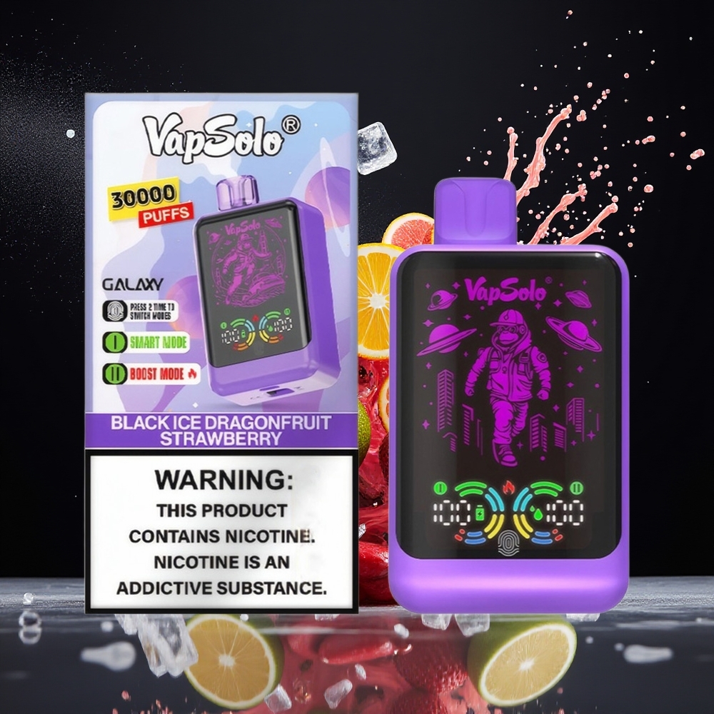 VapSolo GALAXY 30000 Puffs Norge Engros 40ml 850mAh Type-C Svart Is Drangofrukt Jordbær
