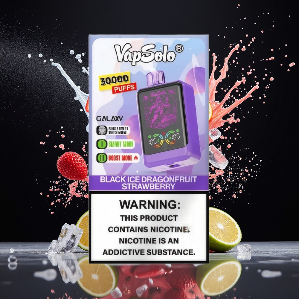 VapSolo GALAXY 30000 Puffs Norge Engros 40ml 850mAh Type-C Svart Is Drangofrukt Jordbær