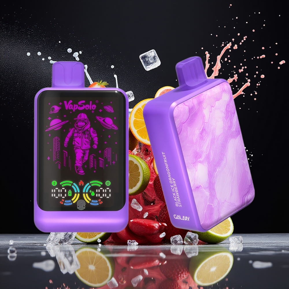 VapSolo GALAXY 30000 Puffs Norge Engros 40ml 850mAh Type-C Svart Is Drangofrukt Jordbær