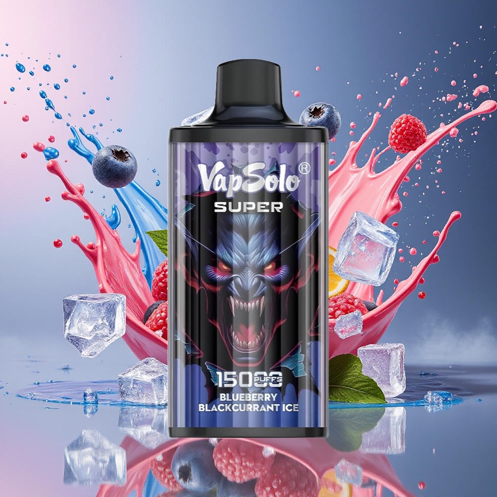 VapSolo Super 15000 Norge Engros 40ml Blåbær Solbær Is Type-C 850mAh Mesh Coil