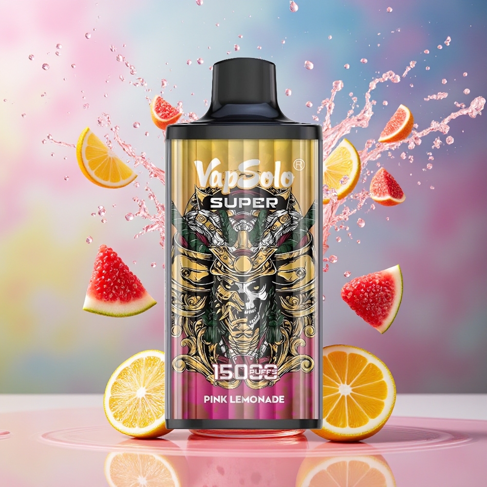 VapSolo Super 15000 Puffs 40ml 850mAh Type-C Super Lyserosa Sitronade Norge Engros