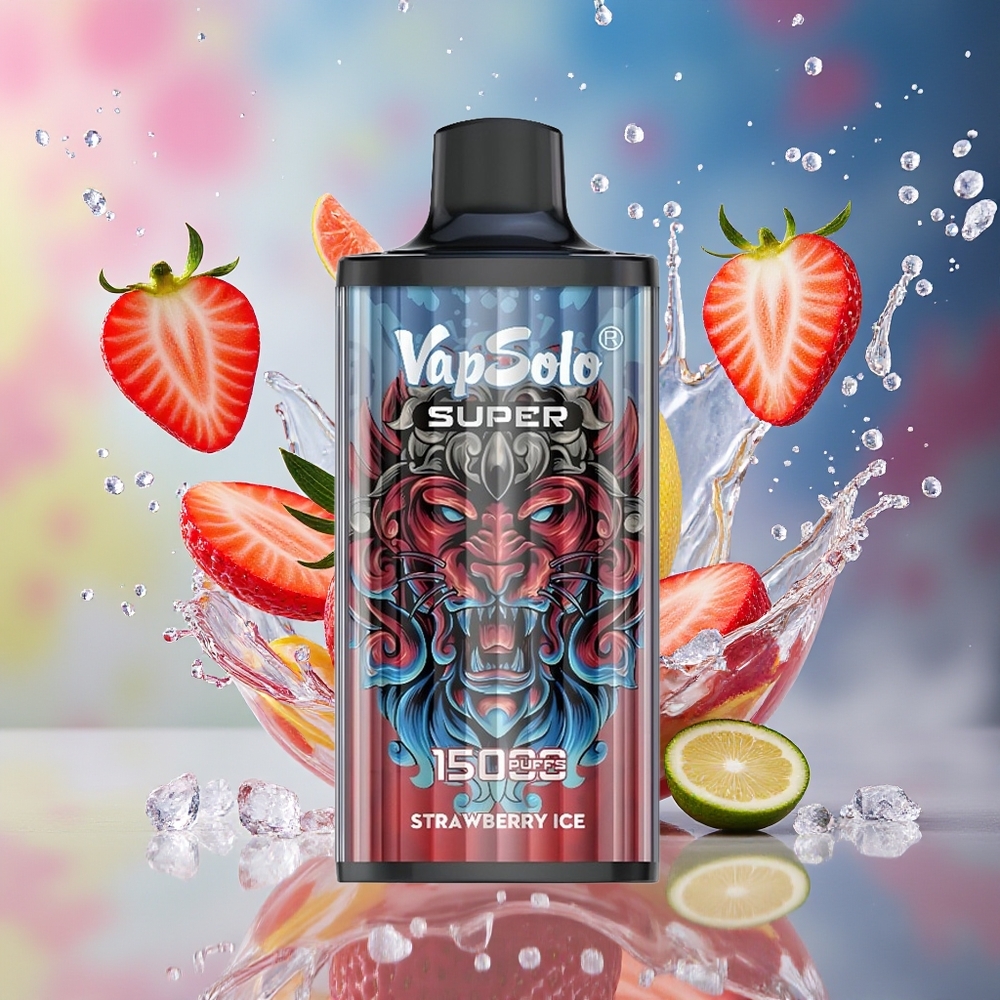 VapSolo Super 15000 Puffs Norge Engros 40ml 850mah Type-C Jordbær Is