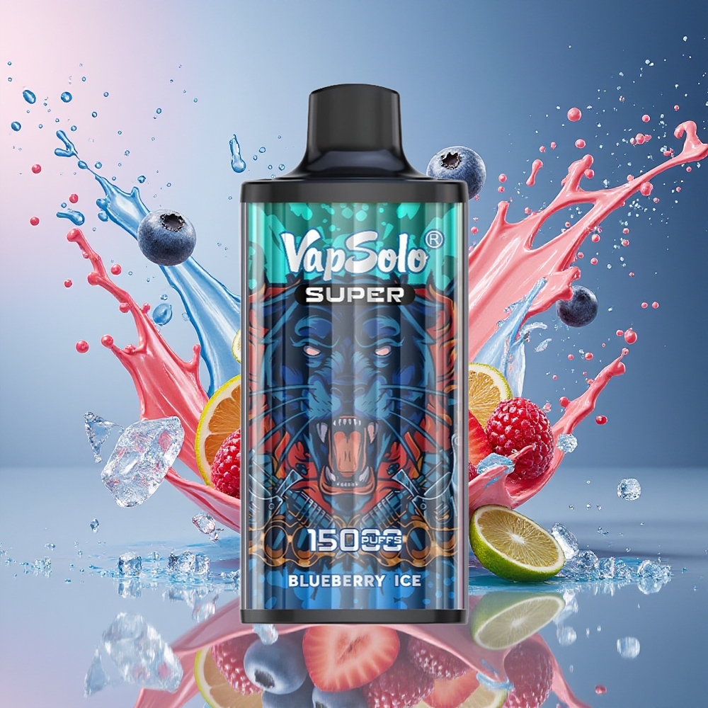VapSolo Super 15000 Puffs Norge Engros 40ml Blåbær Is Type-C 850mAh Mesh Coil