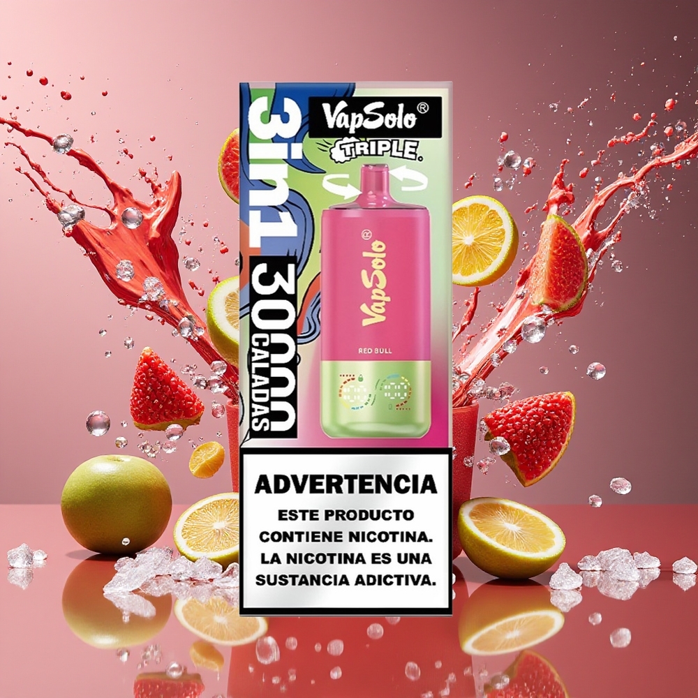 VapSolo Tripe 30000 Puffs 40ml 20mg/50mg Type-C 3-tank Rød Okse Norge Engros