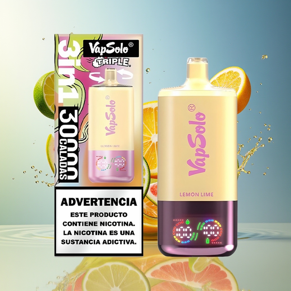 VapSolo Tripe 30000 Puffs 40ml 3 Tank Type-C Norge Engros Sitron Lime