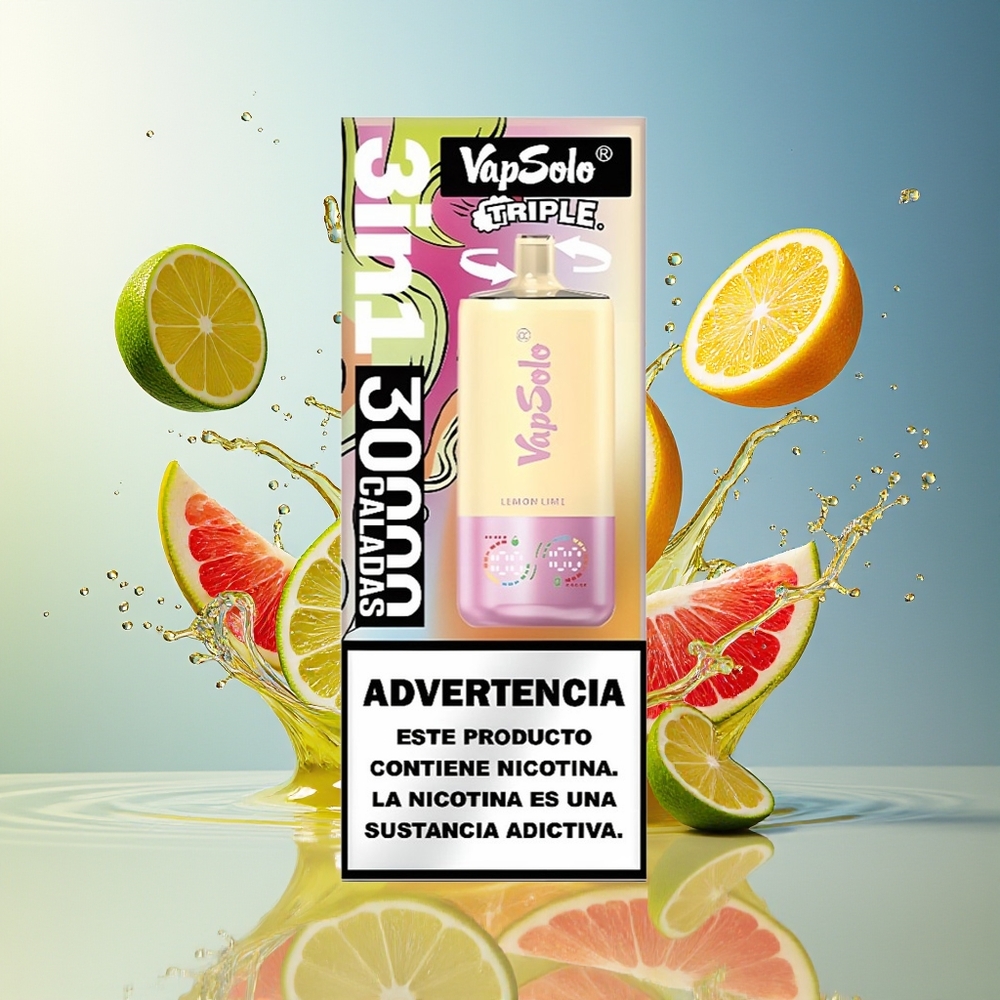 VapSolo Tripe 30000 Puffs 40ml 3 Tank Type-C Norge Engros Sitron Lime