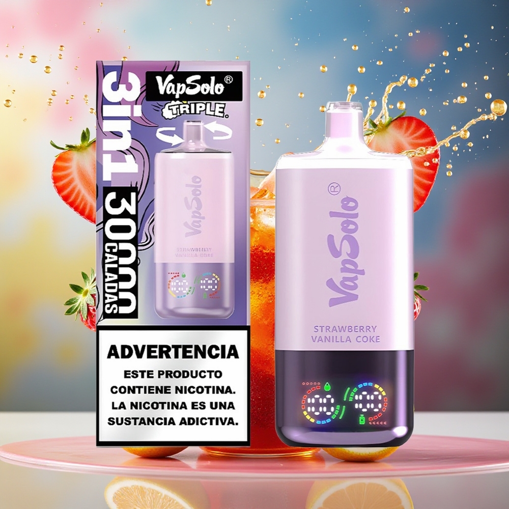 VapSolo Tripe 30000 Puffs Norge Engros Jordbær Vanilje Cola Type-C 40ml 20mg/ml 50mg/ml