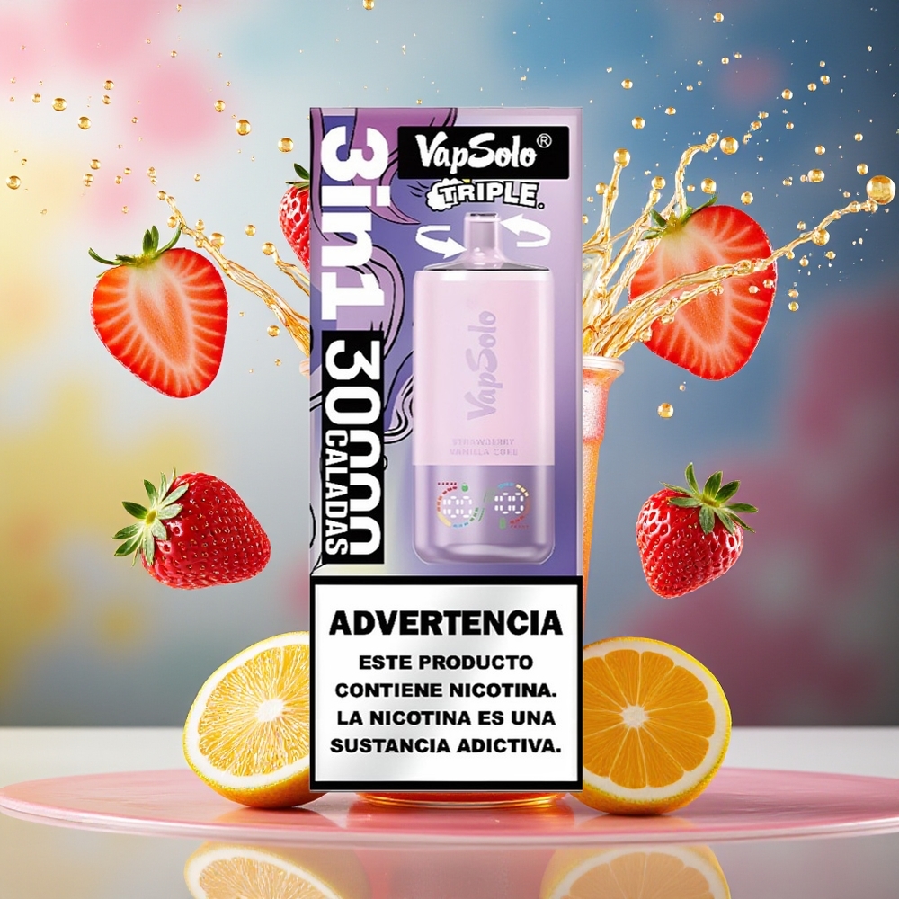 VapSolo Tripe 30000 Puffs Norge Engros Jordbær Vanilje Cola Type-C 40ml 20mg/ml 50mg/ml