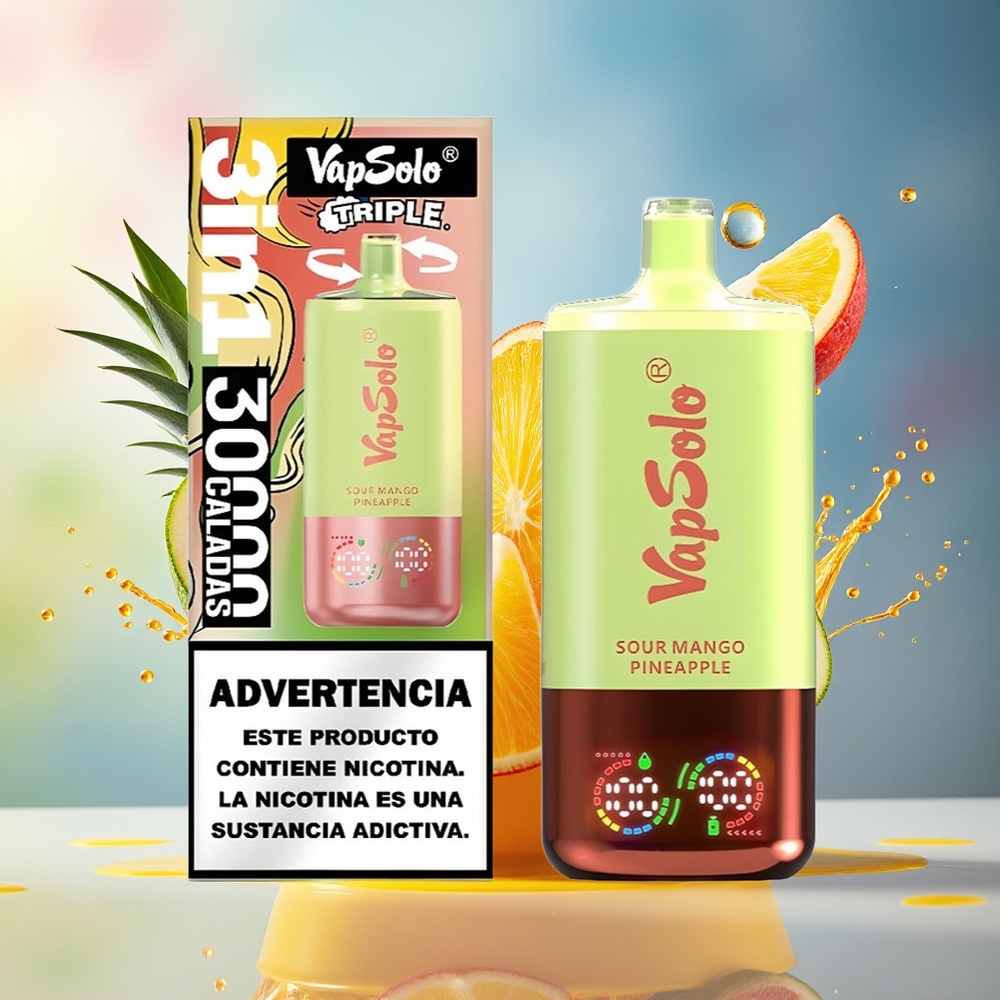 VapSolo Tripe 30000 Puffs Norge Engros Type-C 40ml 20mg/50mg Sur Mango Ananas