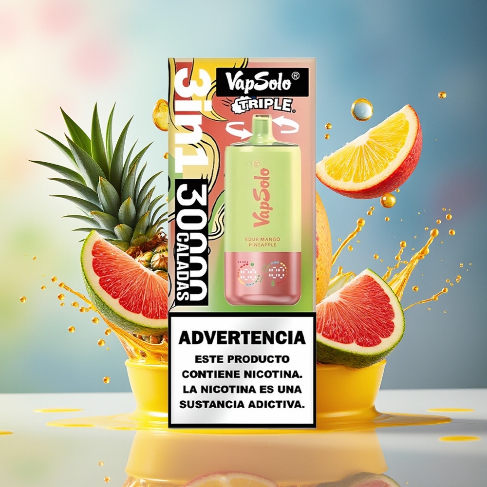 VapSolo Tripe 30000 Puffs Norge Engros Type-C 40ml 20mg/50mg Sur Mango Ananas