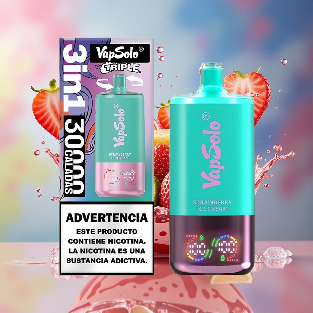 VapSolo Tripe 30000 Puffs Norge Engros Type-C 40ml Jordbær Iskrem