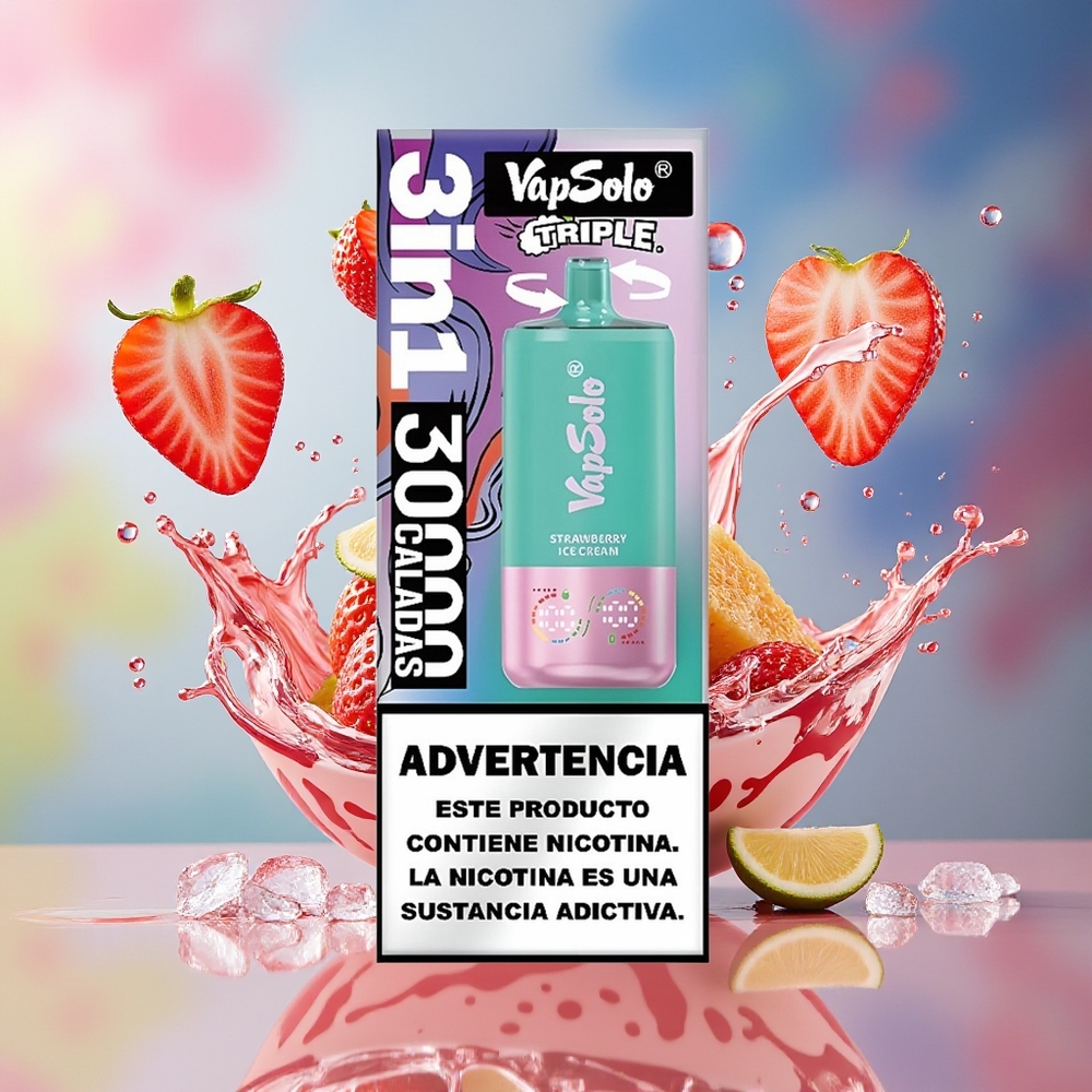 VapSolo Tripe 30000 Puffs Norge Engros Type-C 40ml Jordbær Iskrem
