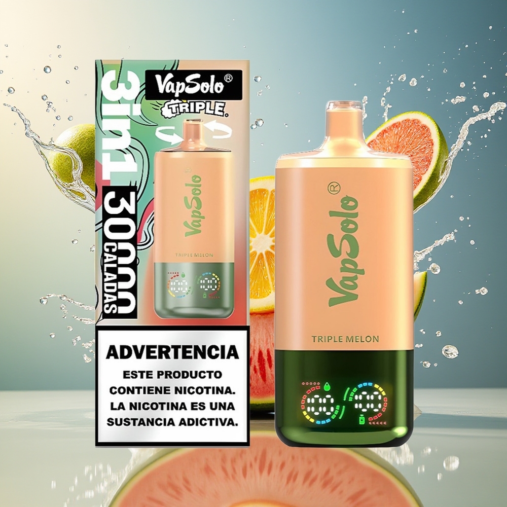 VapSolo Tripe 30000 Puffs Norge Engros Type-C 40ml Tredobbelt Melon