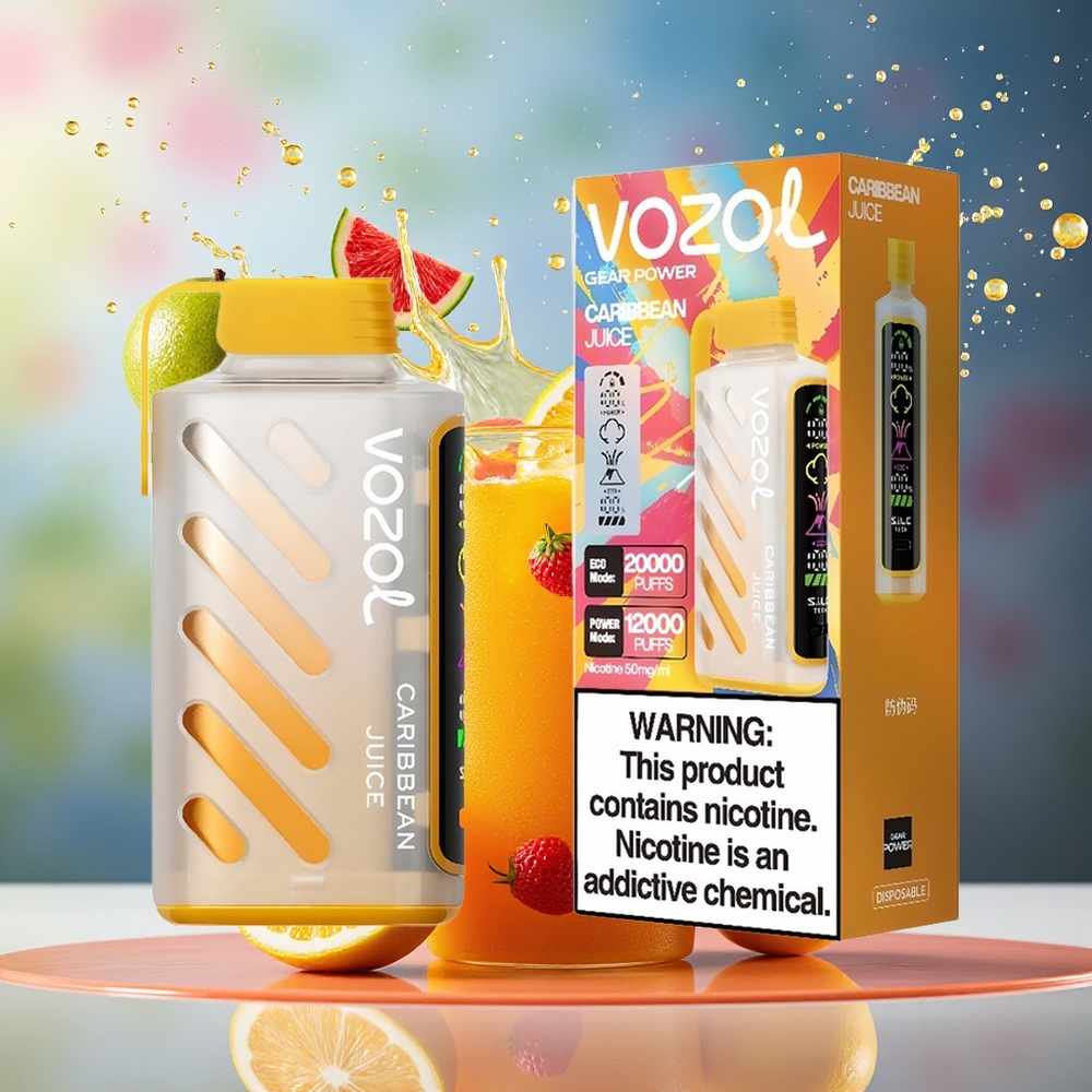 VOZOL Gear Power 20000 Puffs Dual Mesh Full Skjerm 20mL Karibisk Saft Norge Engros