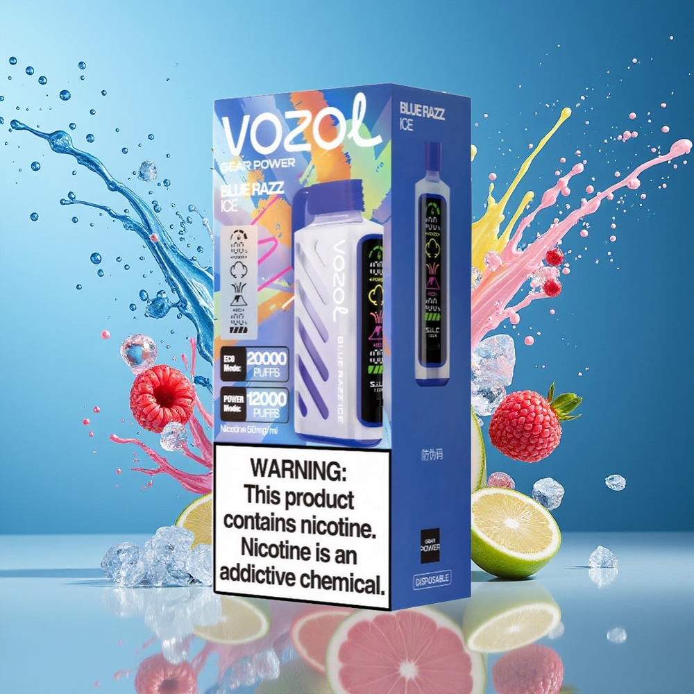 VOZOL Gear Power 20000 Puffs Norge Engros Dual Mesh Coil Blå Bringebær Is Full Skjerm