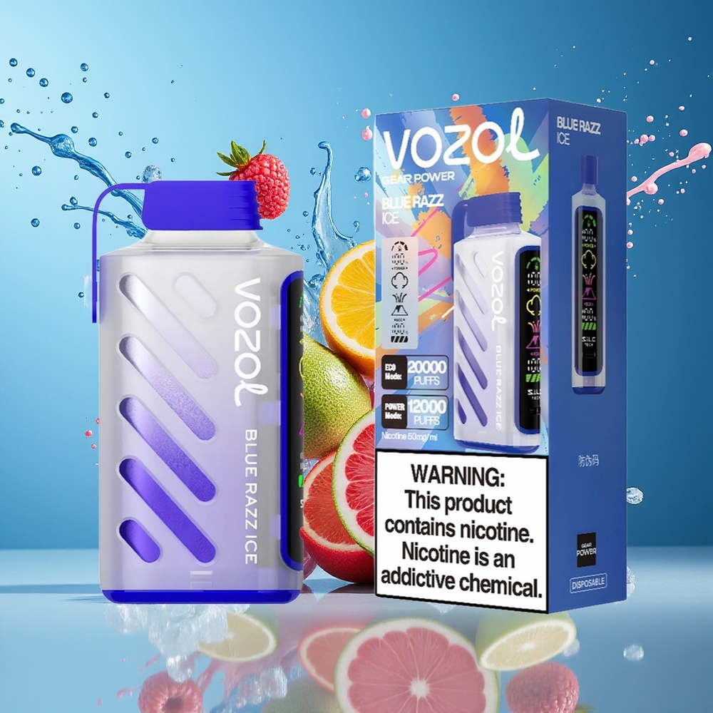 VOZOL Gear Power 20000 Puffs Norge Engros Dual Mesh Coil Blå Bringebær Is Full Skjerm