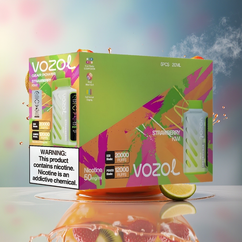 VOZOL Gear Power 20000 Puffs Norge Engros Full Skjerm Jordbær Kiwi 20mL 50mg