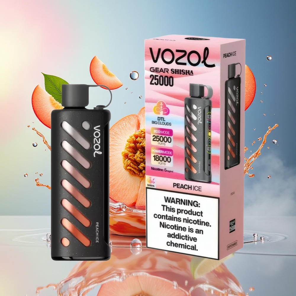 VOZOL Gear Shisha 25000 Puffs Norge Engros Fersken Is Dual Mesh 1000mAh 5mg/ml