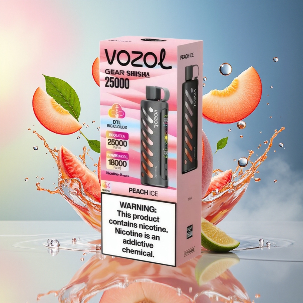 VOZOL Gear Shisha 25000 Puffs Norge Engros Fersken Is Dual Mesh 1000mAh 5mg/ml