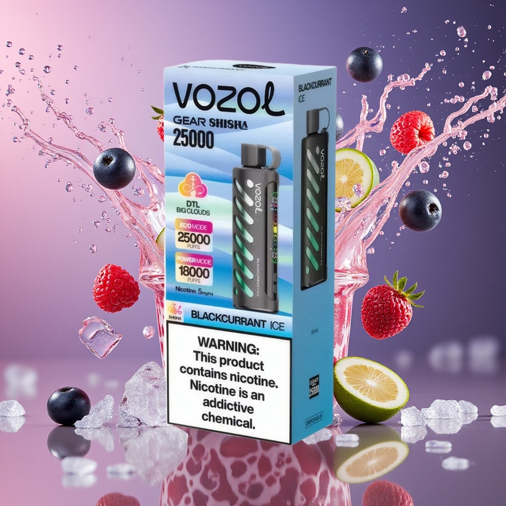 VOZOL Gear Shisha 25000 Puffs Norge Engros S.i.L.C Tech Svartsolbær Is