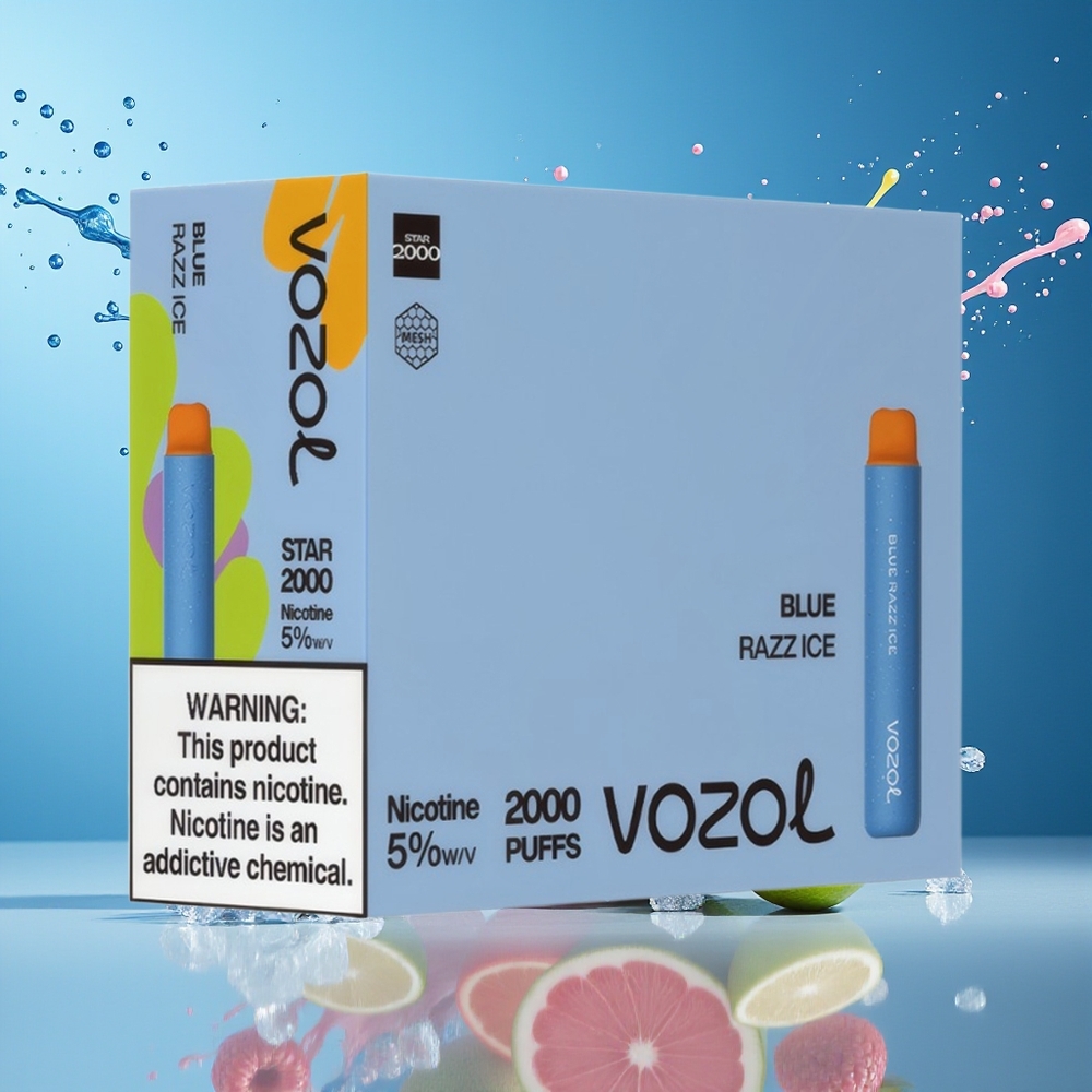 VOZOL STAR 2000 Engros Norge Blå Bringebær Is Engangsdamper med 2000 Puffs og 800mAh Batteri