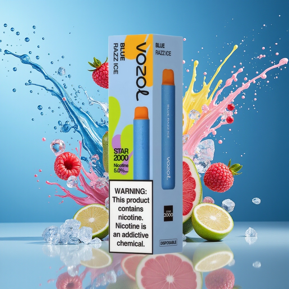 VOZOL STAR 2000 Engros Norge Blå Bringebær Is Engangsdamper med 2000 Puffs og 800mAh Batteri