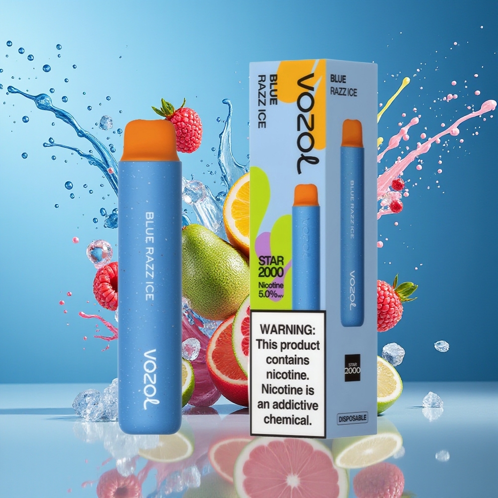 VOZOL STAR 2000 Engros Norge Blå Bringebær Is Engangsdamper med 2000 Puffs og 800mAh Batteri