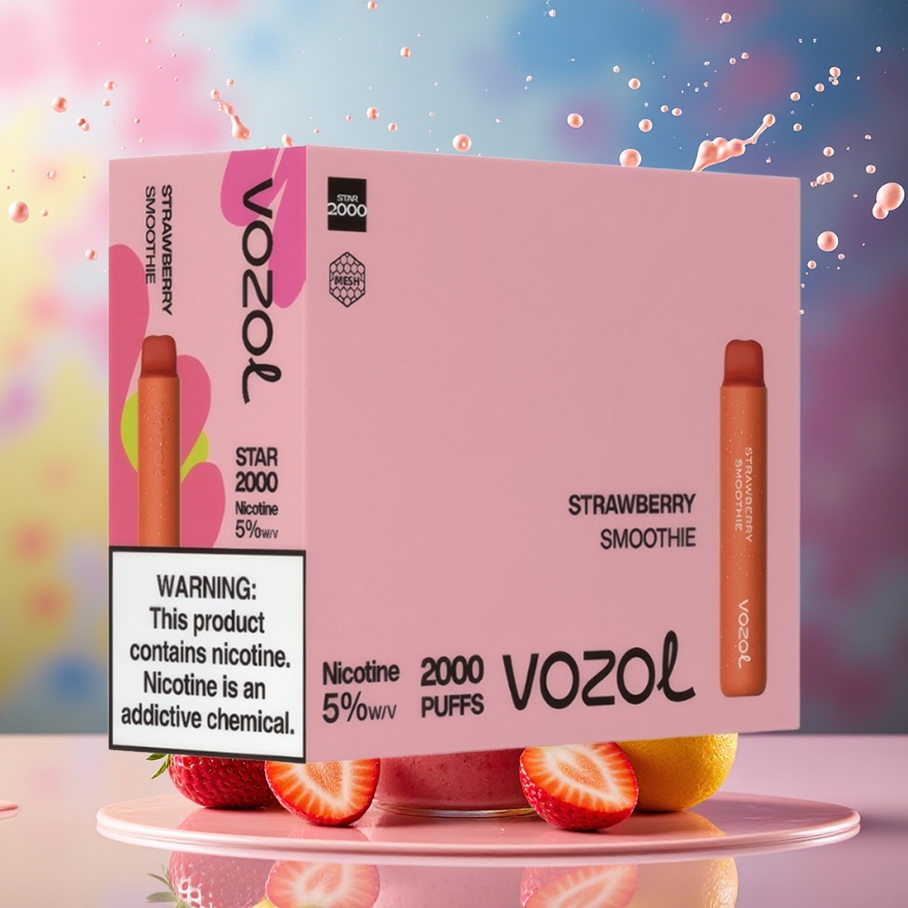 VOZOL STAR 2000 Engros Norge Engros 2000 Puffs 50mg/ml Jordbærsmoothie Myk Munnstykke