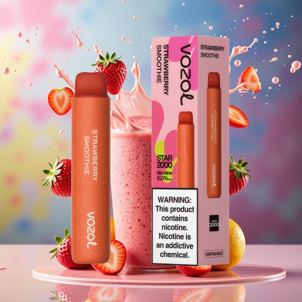 VOZOL STAR 2000 Engros Norge Engros 2000 Puffs 50mg/ml Jordbærsmoothie Myk Munnstykke