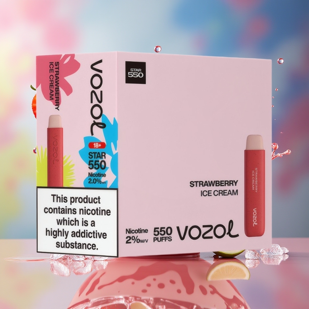 VOZOL STAR 550 Nedbrytbar Batteri 450mAh Norge Engros Jordbær Iskrem