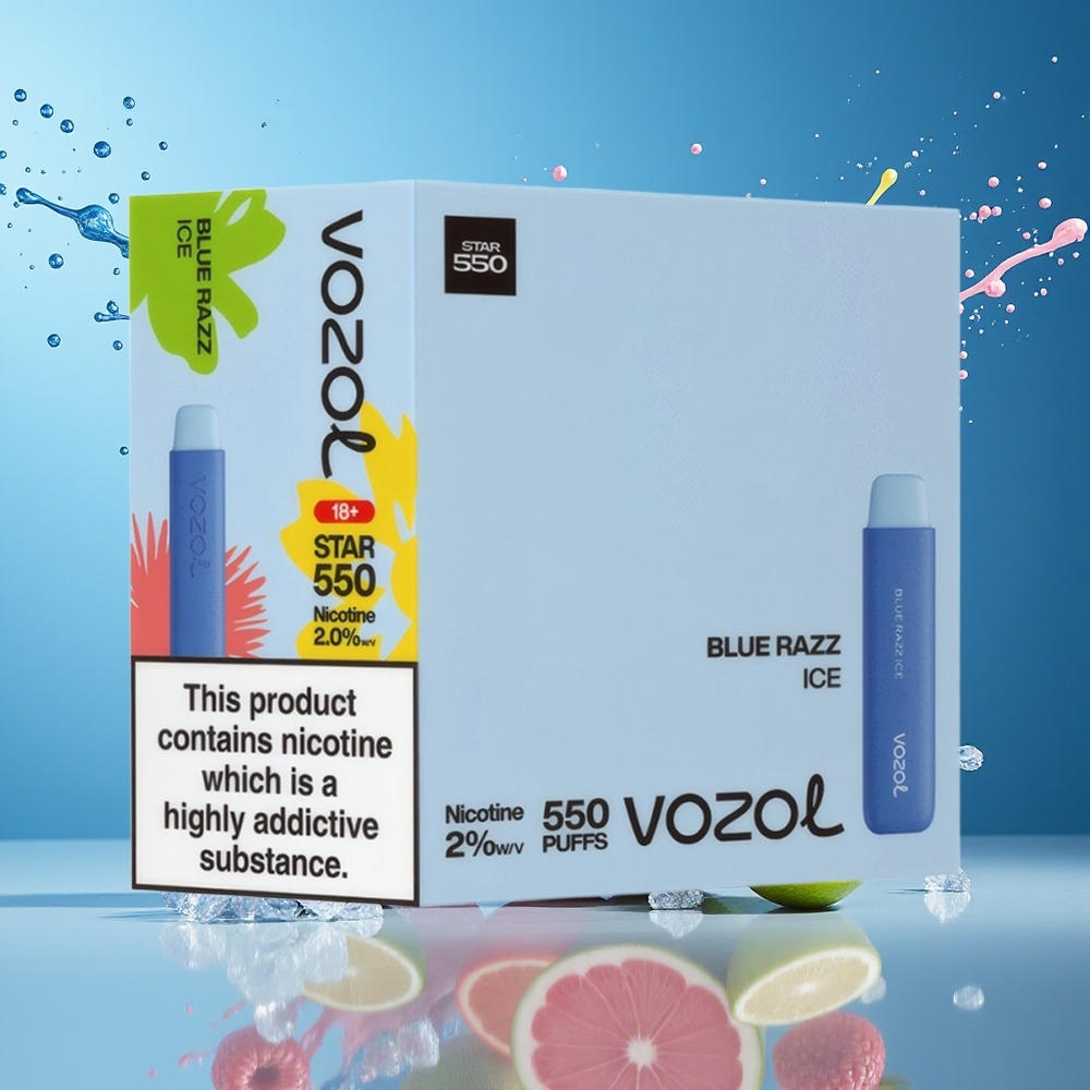 VOZOL STAR 550 Nedbrytbar Batteri Blå Bringebær Is Norge Engros