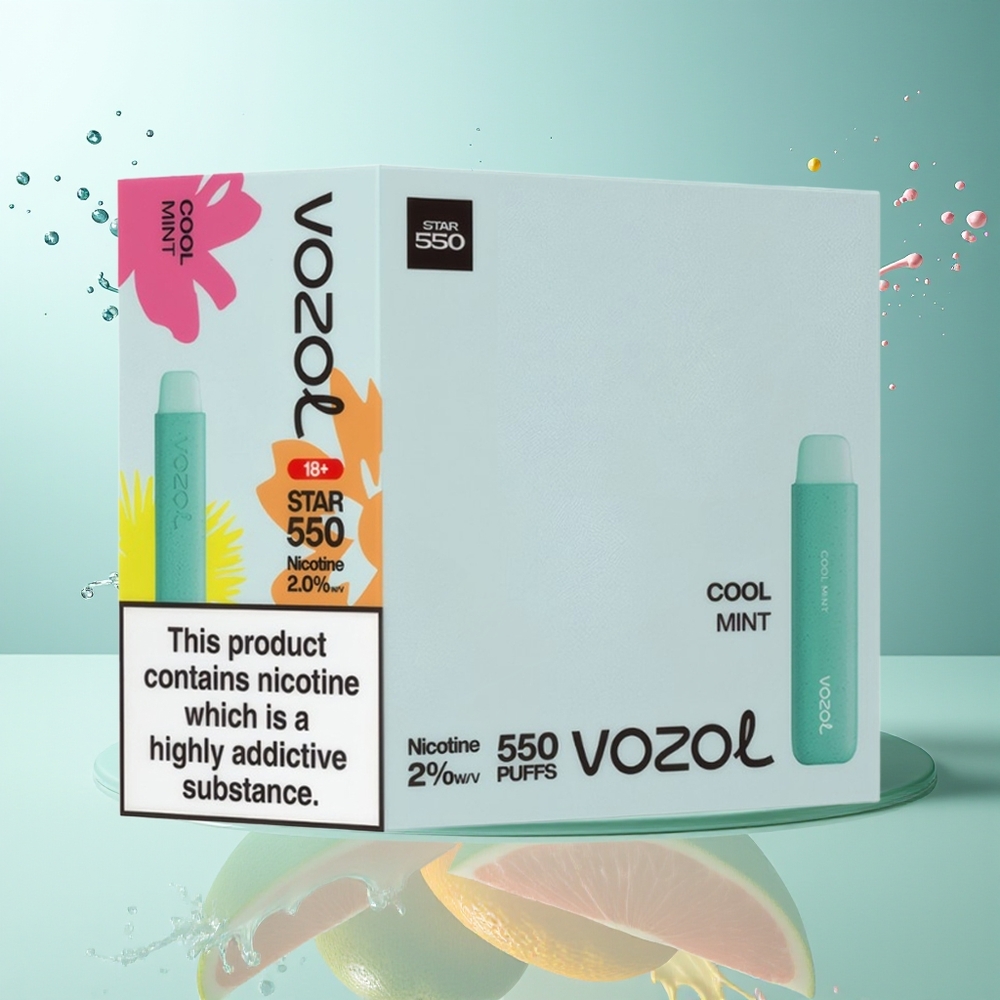VOZOL STAR 550 Nedbrytbar & Demonterbar 2ML 450mAh 550 Puffs Kjølig Mynte Norge Engros