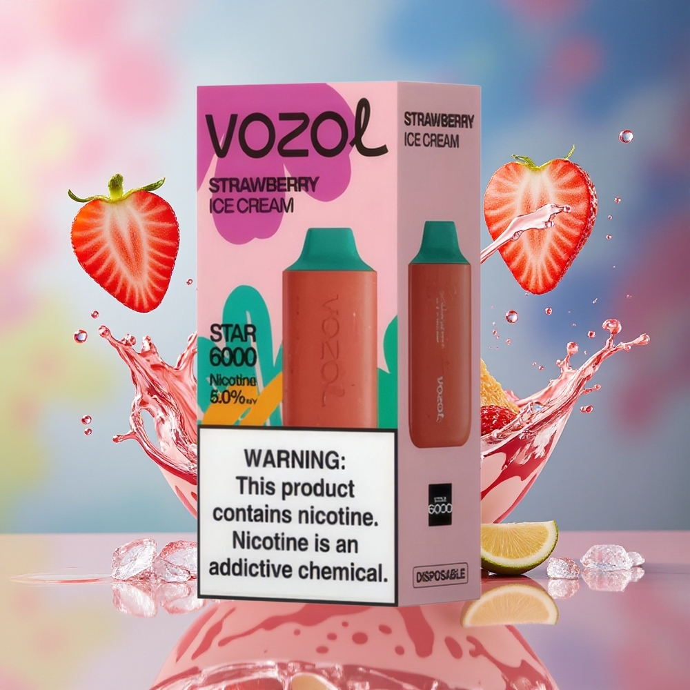 VOZOL STAR 6000 Engangsvaper Jordbæriskrem Norge Engros 65% PCR Type-C 14ML 500mAh 50mg