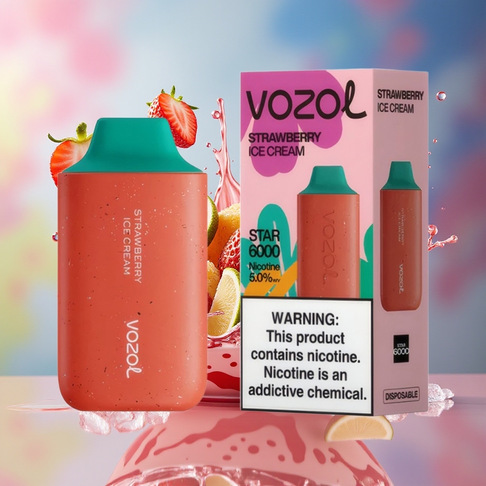 VOZOL STAR 6000 Engangsvaper Jordbæriskrem Norge Engros 65% PCR Type-C 14ML 500mAh 50mg