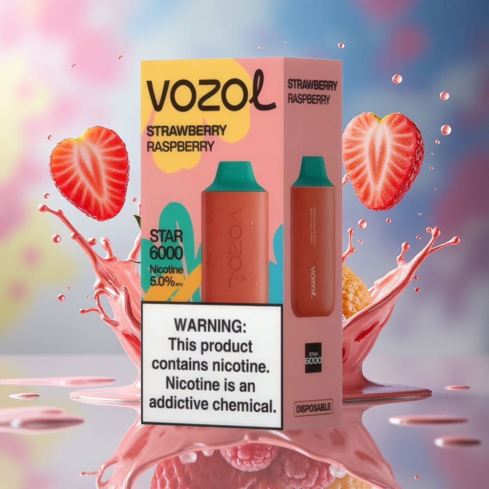 VOZOL STAR 6000 Norge Engros 65% PCR Jordbær Bringebær Type-C 14ML 500mAh 6000 Puffs