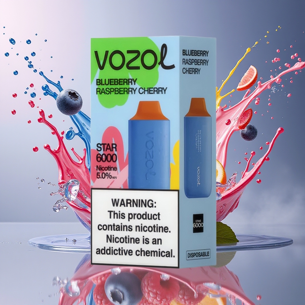VOZOL STAR 6000 Norge Engros Blåbær Bringebær Kirsebær 65% PCR 14ML Type-C 6000 Puffs