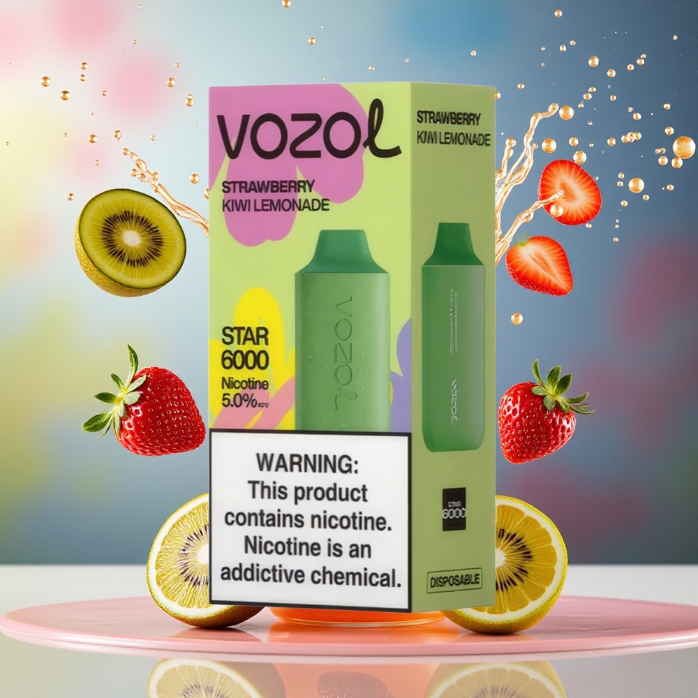 VOZOL STAR 6000 Norge Engros Engangs Vape Jordbær Kiwi Lemonade 65% PCR Type-C 14ML 500mAh 50mg/ml 6000 Puffs
