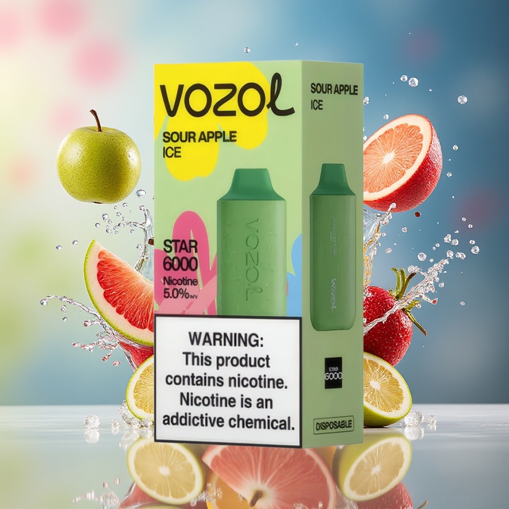 VOZOL STAR 6000 Norge Engros Engangs Vape Sur Eple Is 65% PCR Type-C 14ML 500mAh