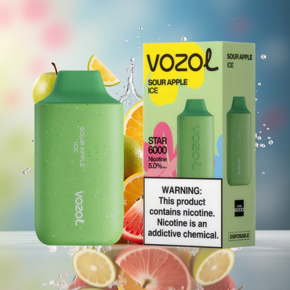 VOZOL STAR 6000 Norge Engros Engangs Vape Sur Eple Is 65% PCR Type-C 14ML 500mAh